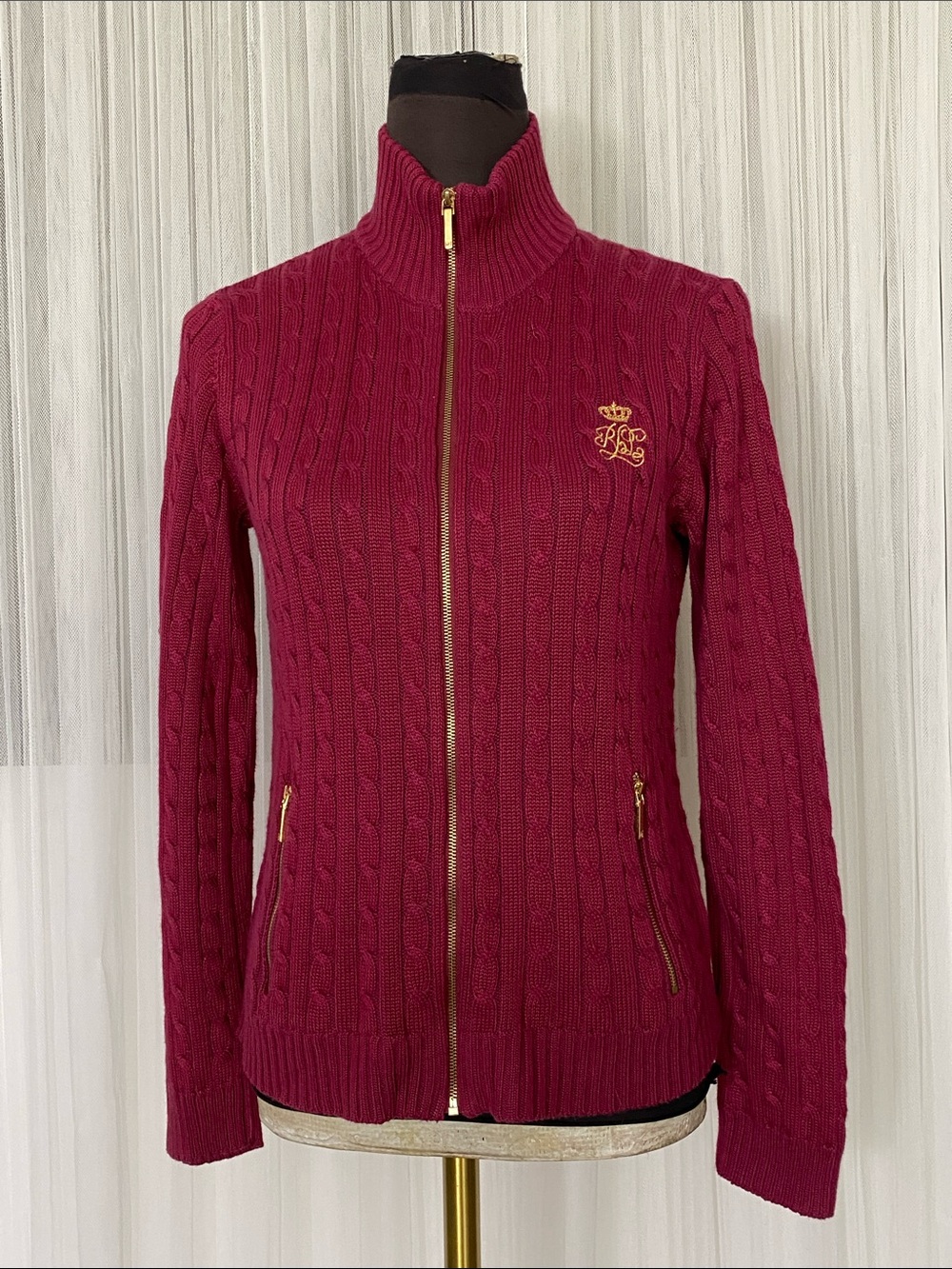 Lauren Ralph Lauren Women's Cable Knit Full-Zip Sweater - Burgundy Size S